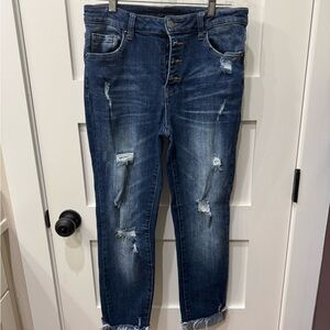 Classic Distressed Ankle Jeans in Blue